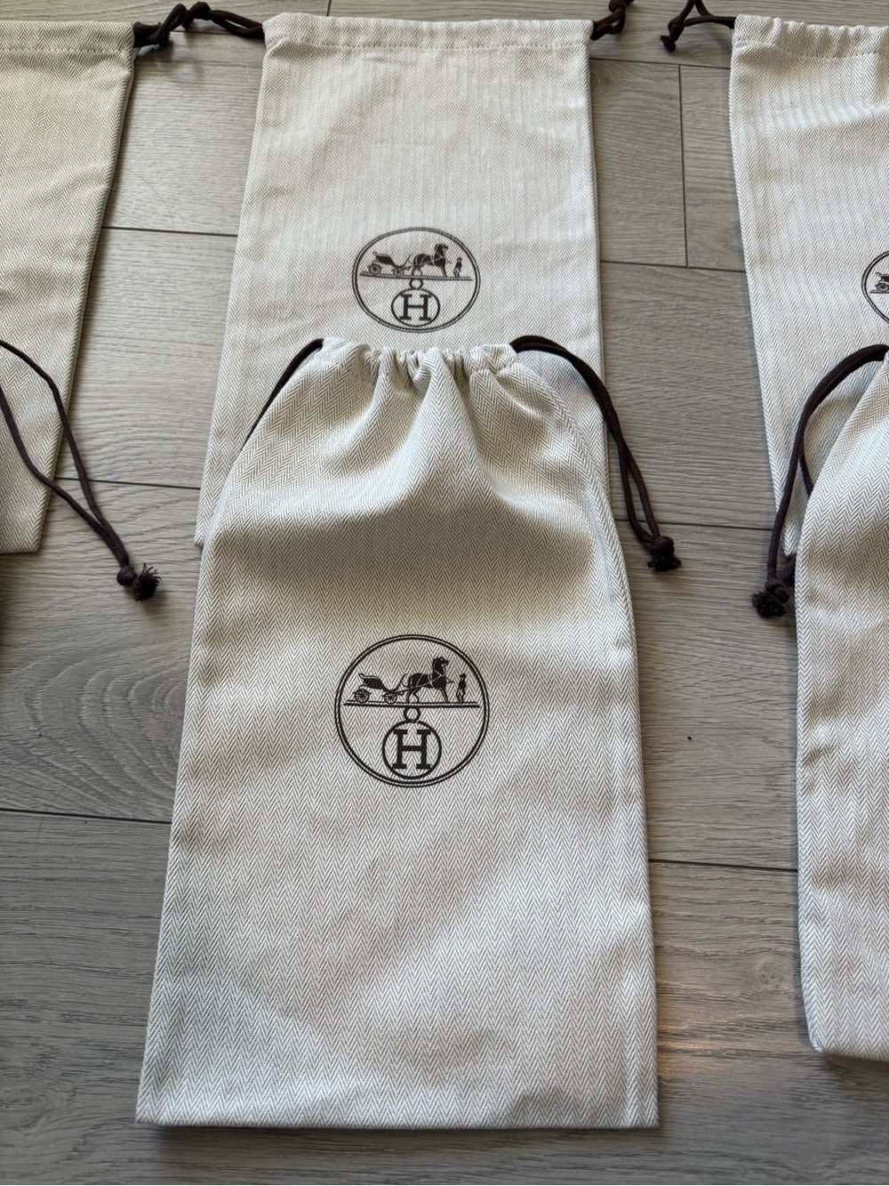 Hermès Drawstring Dust Bag - Beige with Brown Logo